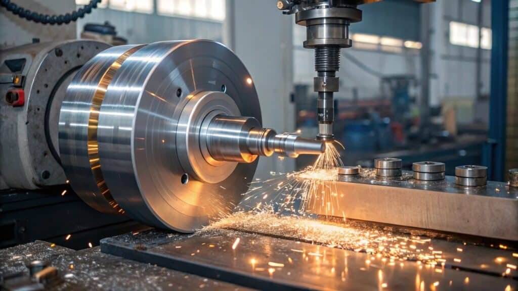 CNC machine working on an aluminum part